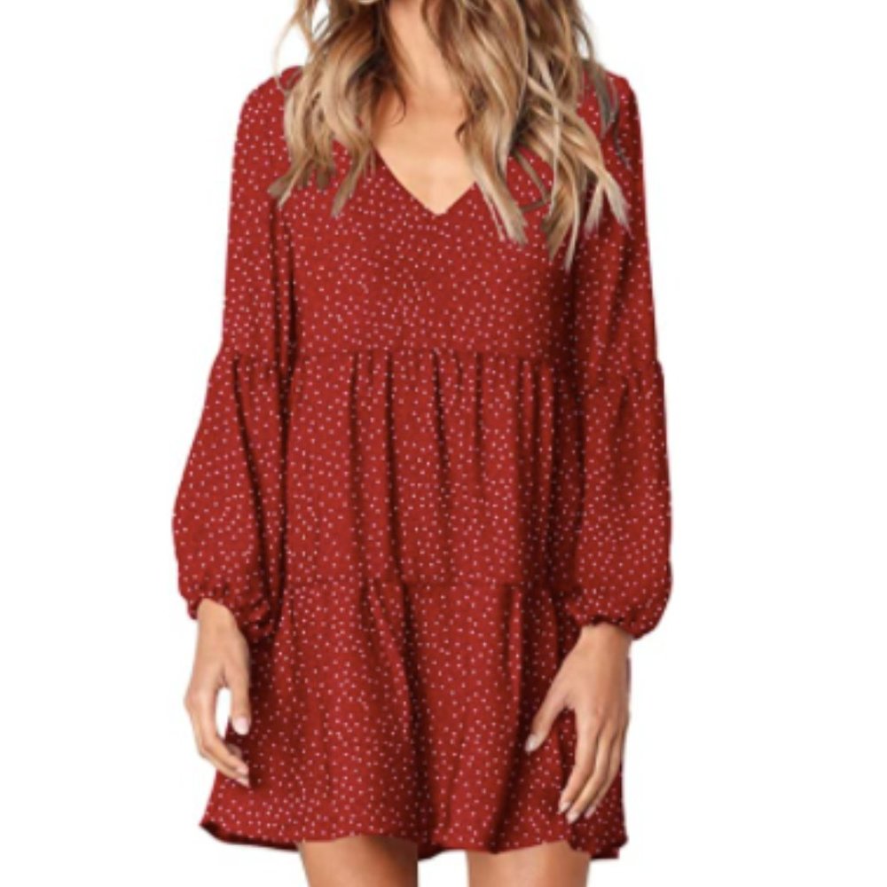 Amoretu Women Polka Dot V Neck Tunic Dress